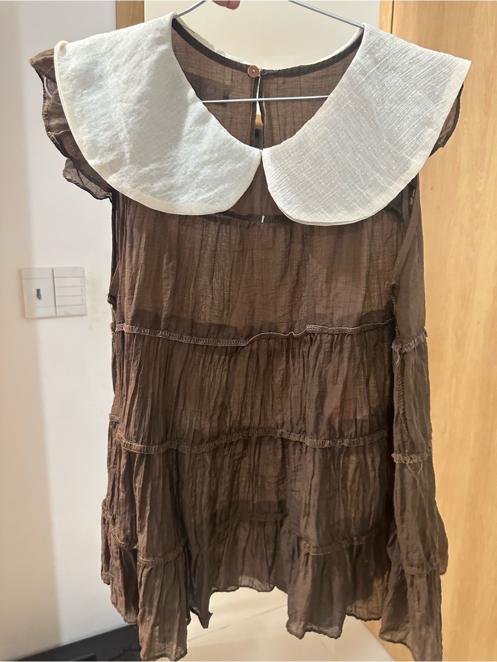 Brown Tiered Gauze Tunic with White Peter Pan Collar